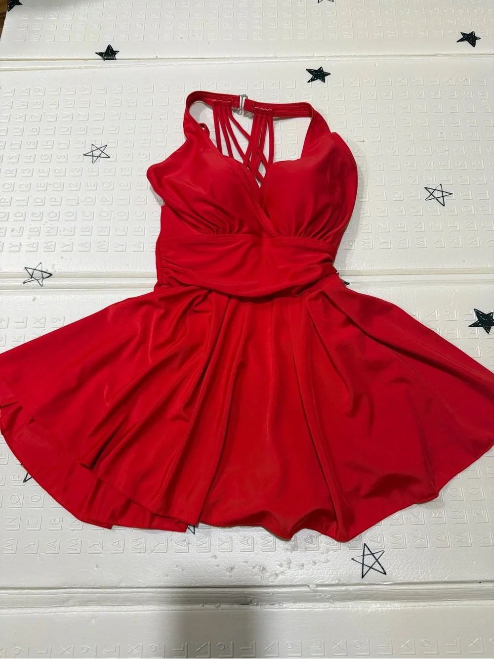 Red Strappy V-Neck Women’s Dress